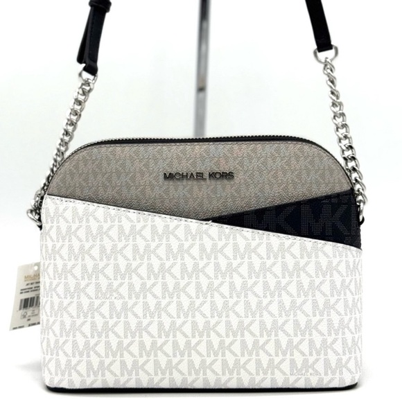 Michael Kors Medium Dome Jet Set Travel Xbody Bag Optic White Multi - Picture 1 of 9